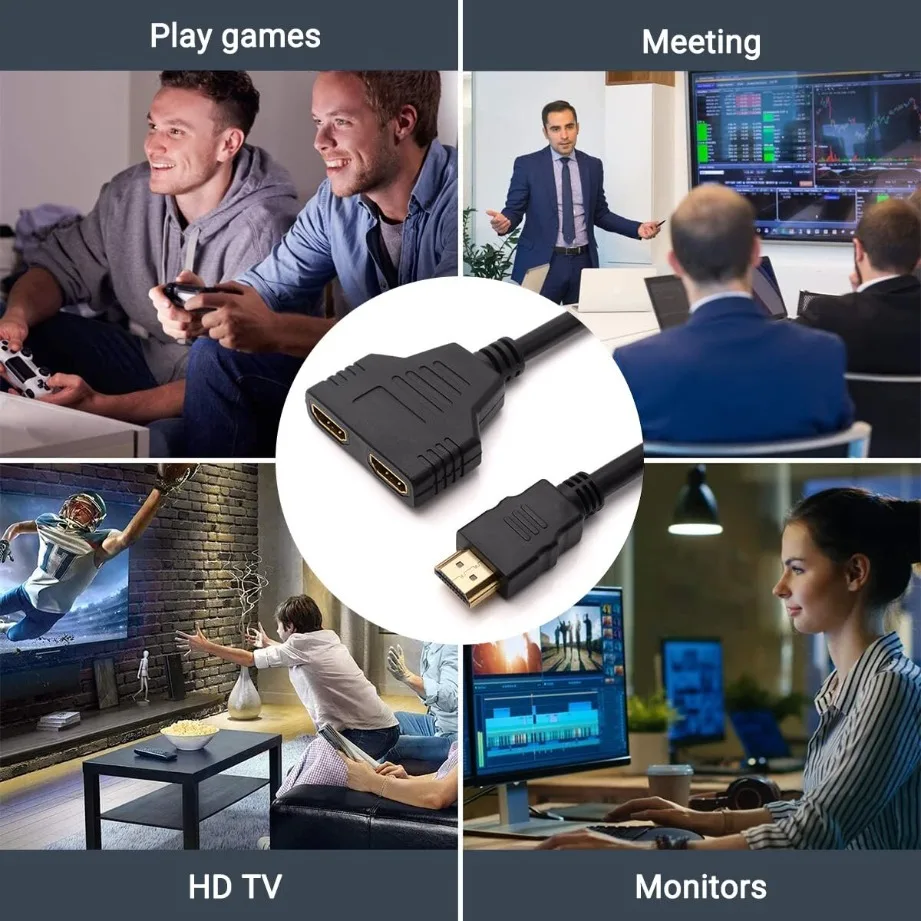 1080P 1 In 2 Out HDMI-compatible Splitter Cable Dual Port Hdmi-Compatible Cable Y Splitter Adapter for Laptop Monitor TV Box PC