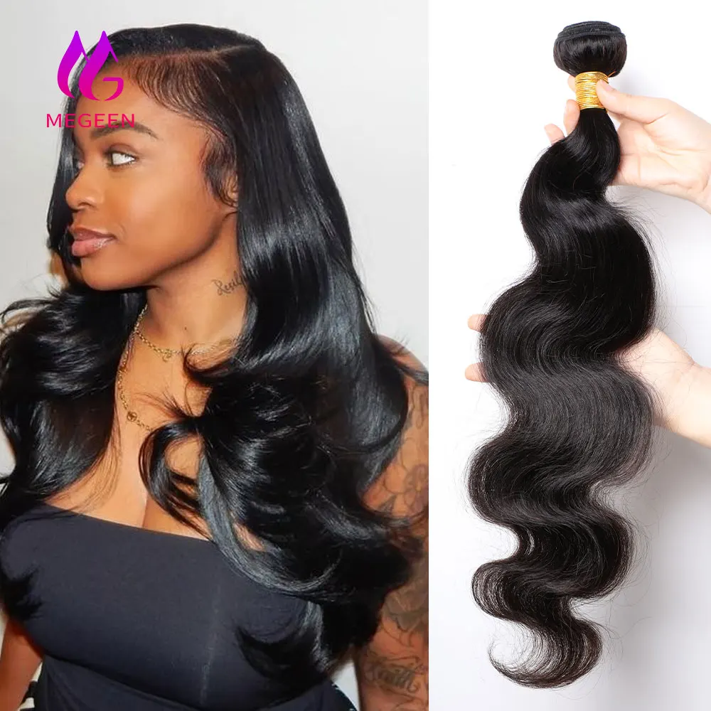 Megeen 12a Braziliaanse Body Wave Human Hair Bundels Weave Hair Extensions True To Length 1b Zwart Remy Hair 1 Bundels Deal 95-100G