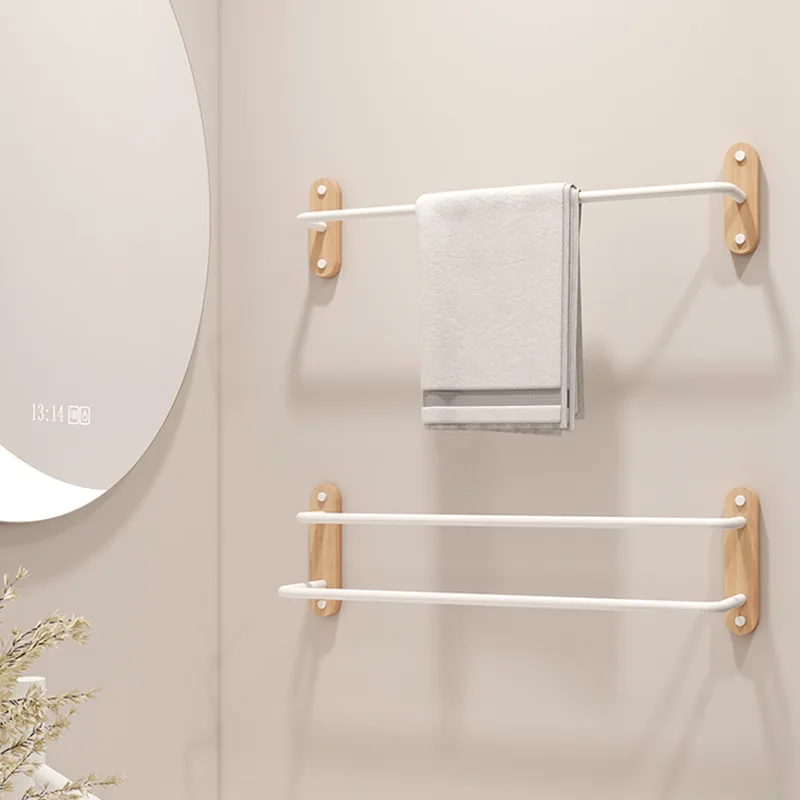 

Bathroom White Wood Aluminum Towel Hanger Wall Mounted 30-50 CM Towel Rack Wood Towel Bar Rail Bathroom Accessories