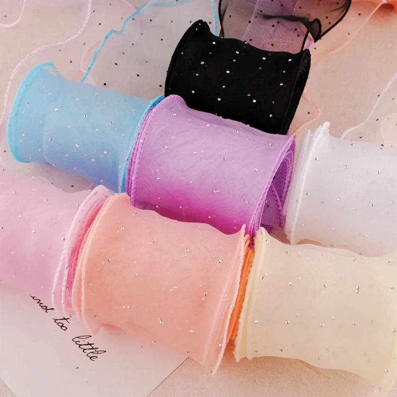 80MM 25Yards Hot Diamond Fishtail Snow Yarn Ribbon Overlock Webbing Cap Shoe Flower Hair Accessory DIY Handmade Bow Decoration