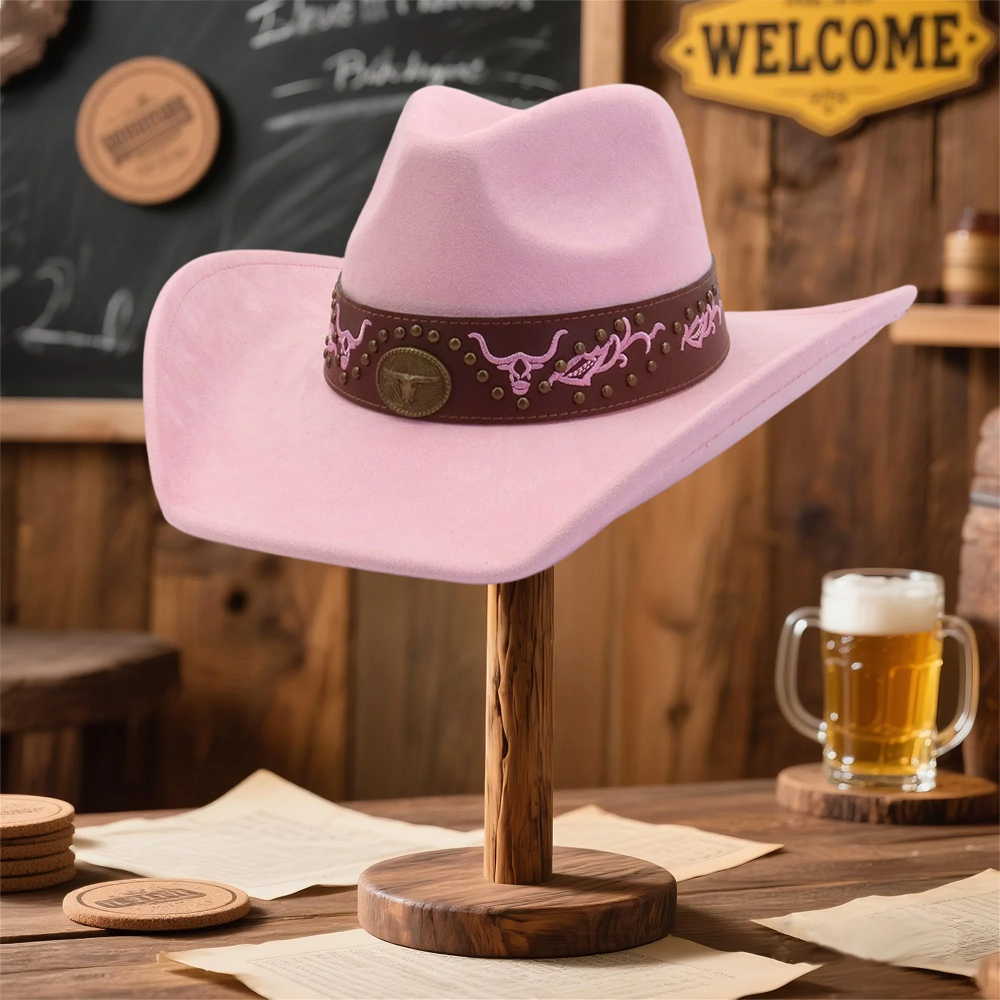Stylish Unisex Cowboy Hats with Embroidered Detail and Wide Brim for Western Theme Parties and Outdoor Events