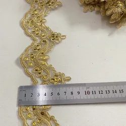 2 Yards Embroidery Gold Fabric Flower Venise Venice Mesh Lace Trim Applique Sewing Craft for Baby Headband 8cm wide