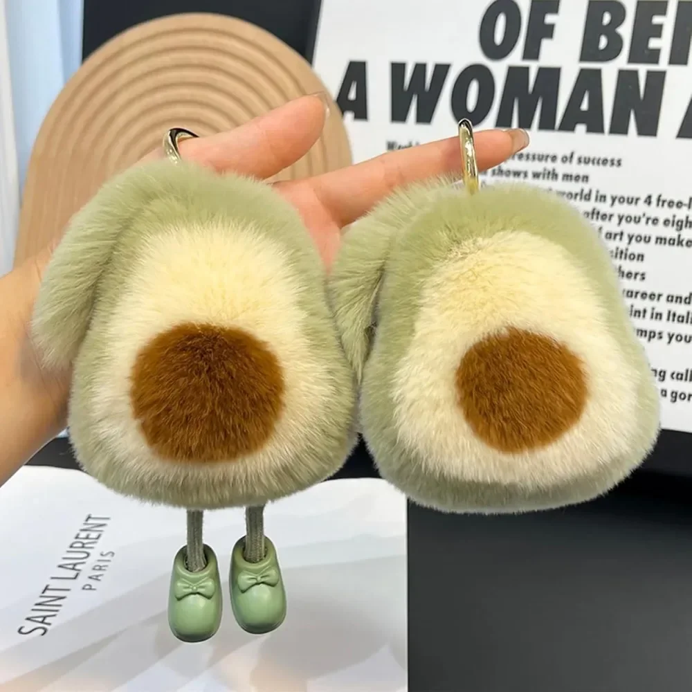 アボカドぬいぐるみフルーツキーホルダー ソフトふわふわ愛らしいキーリング バニー耳 車アクセサリー 女性 女の子 バックパック 財布飾り