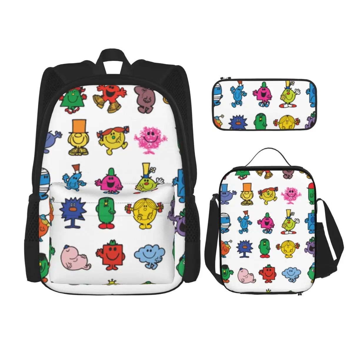 Little Miss And Mr. Men Backpacks Children Bookbag School Bags Rucksack Lunch Bag Pen Bag Three-Piece Set