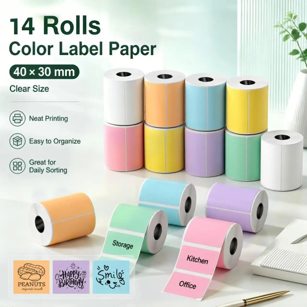 7/14 Rolls Of Color Label Paper; Thermal Label Paper Compatible with P50, B21, And M110 Label Printers; 1.57-inch X 1.18-inch (40 X 30mm) Thermal Color Labels; Multi-purpose Label Paper