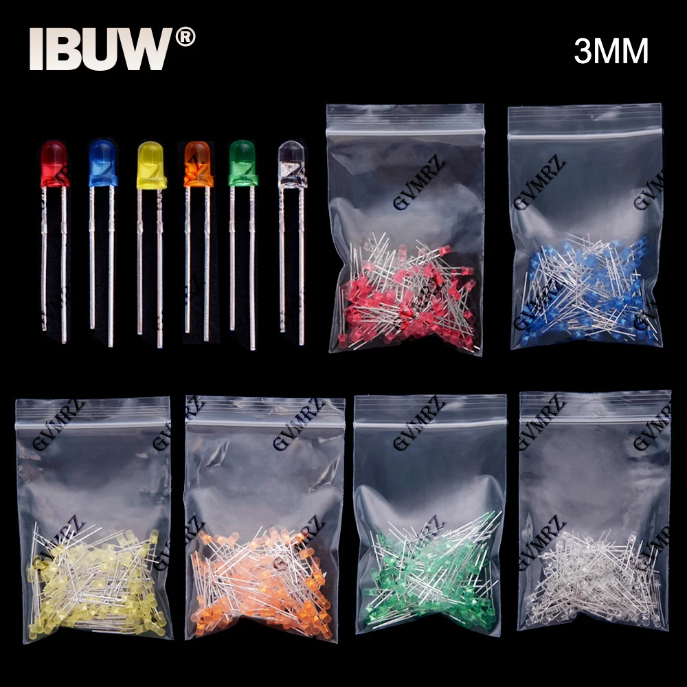 100pcs LED Diode Indicator Assortment 3mm 5mm Round & Straw Hat Short Lead Multiple Colors
