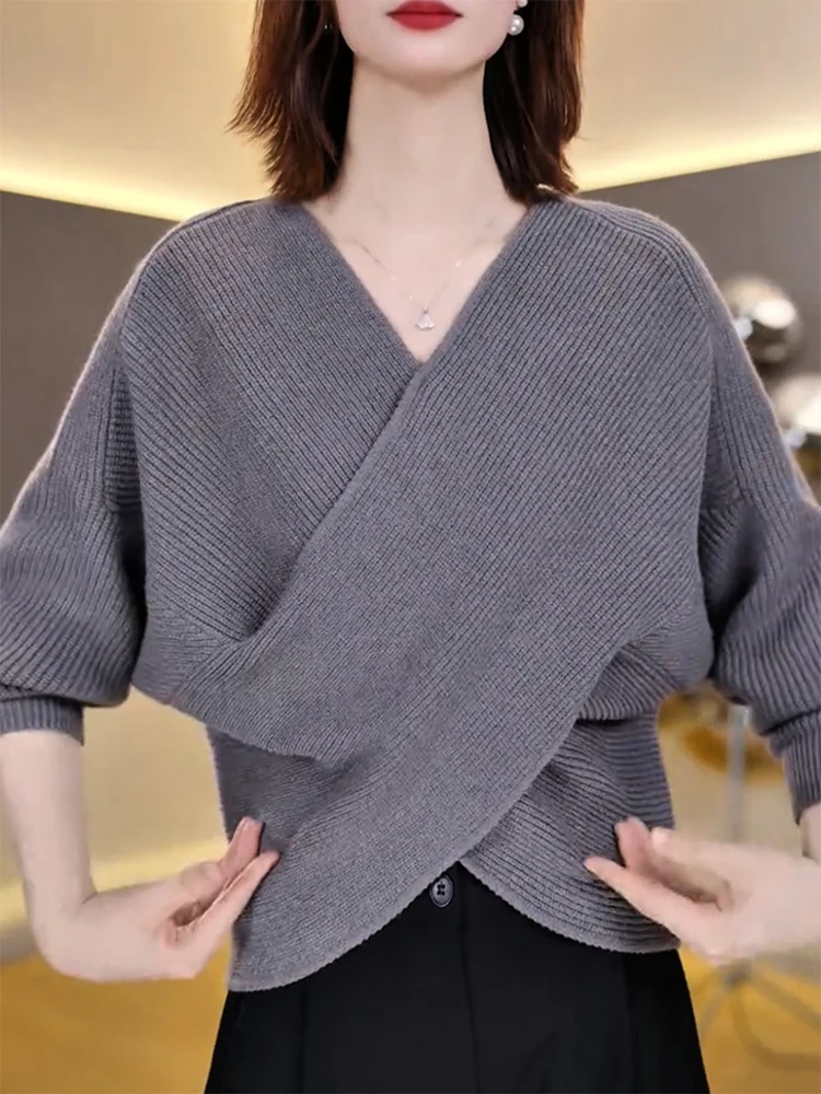 

Ele V-Ne Cross Knitwear Women's Faion Design Slimming Autumn Winter New Arrival plus Size Comfortable Soft Camere