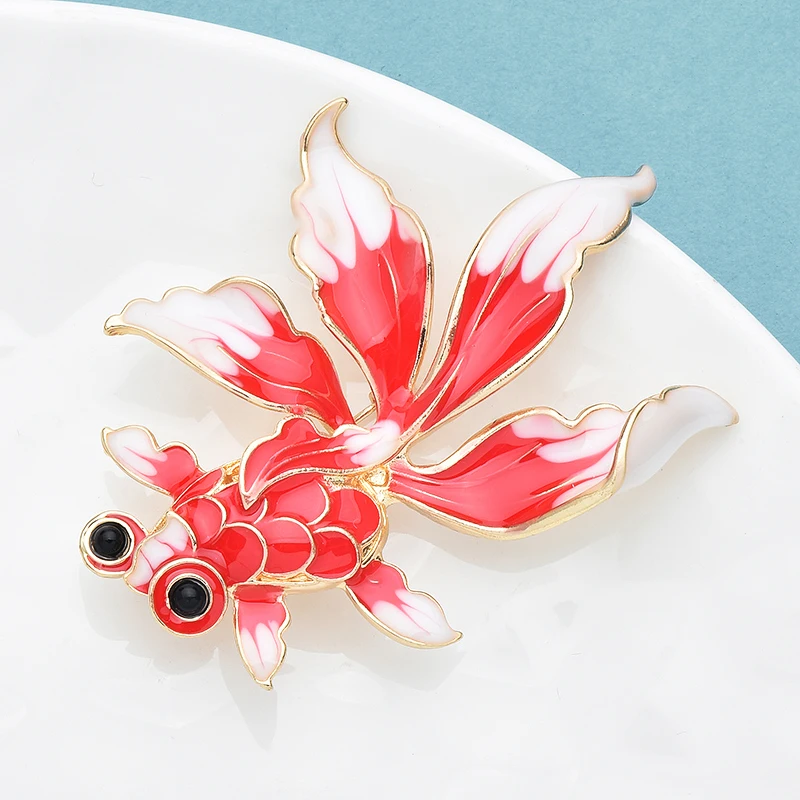 Wuli&baby Lovely Swimming Goldfish Brooches For Women Unisex Red Enamel Fortune Fish Party Office Brooch Pins Gifts