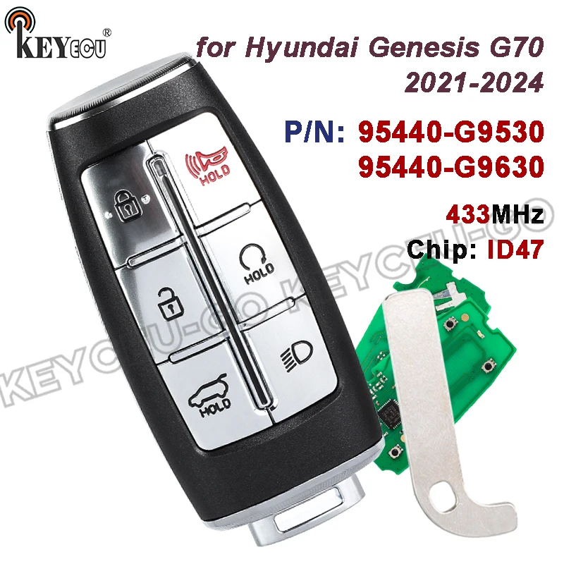 

KEYECU 433MHz ID47 95440-G9530 95440-G9630 Keyless-Go Remote Key Fob for Hyundai Genesis G70 2021-2024