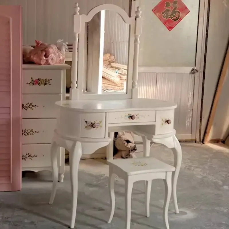 Luxury Simple Vanity Table Dest Glossy Modern Europa Mirror Dressing Table White Corner Long Makeup Tafel Furnitures For Bedroom