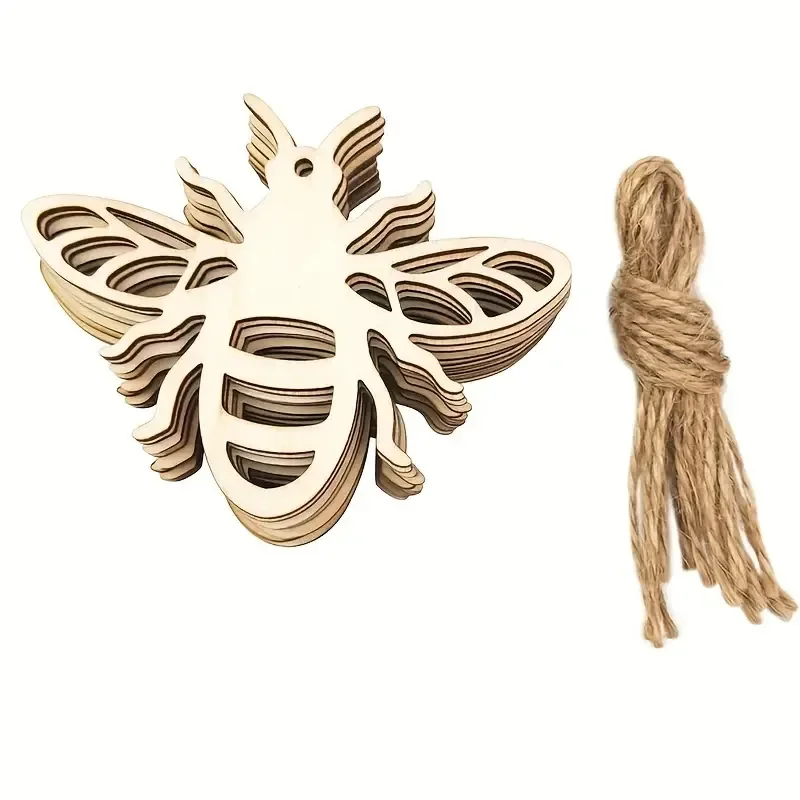 10pcs Unfinished Wooden Bee Cutouts Wood Animal Cut Outs Blank Hanging Craft Slices Easter Painting Insects Honey Bee Gift Tags