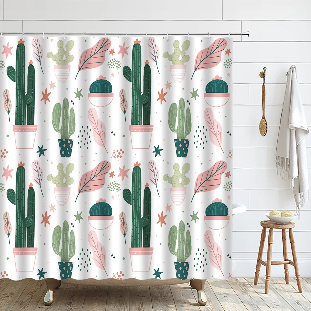 Potted Plant Shower Curtain Greenhouse Watercolor Tropical Green Succulents Botanical Boho Floral Cactus Garden Bathroom Curtain