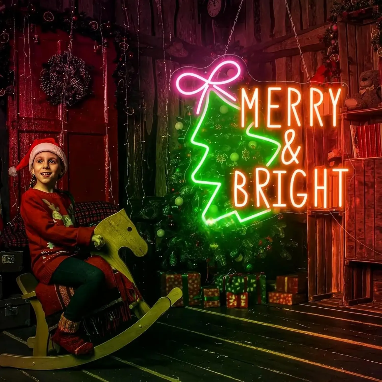 Merry Bright Christmas Neon Sign Led Lights Xmas Tree Art Wall Light Up Signs Room Decoration For Party Bar Bedroom Club Lamp