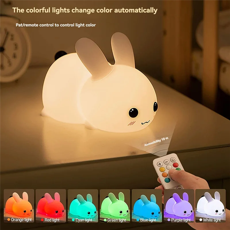 

WORTHOWN-Kawaii Bunny ночник спальный ночник 7 цветов USB перезаряжаемая силиконовая лампа идеальный подарок