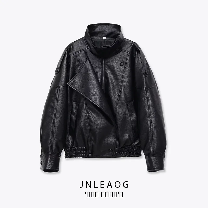 

Faionable Long Sve Stand Collar Workwear Leather Jaet for Women Autumn New Sle Versatile Commute Sle Polyester Fiber