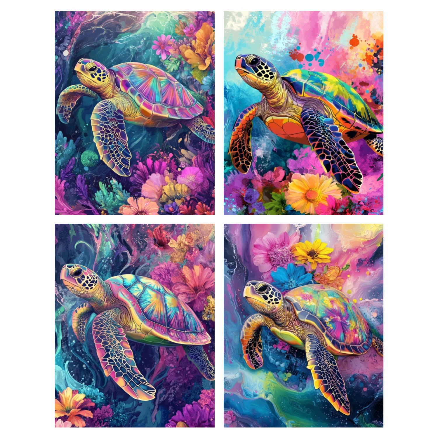 Hand Painting Colorful turtle in the ocean Landscape Painting By Numbers Kit DIY Artwork Canva Art Home Decoration Gift