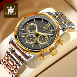 OLEVS Exclusive Design Men's Watch Classic Original Quartz Waterproof Timing Code Stainless Steel Three Small dials Men's Watch