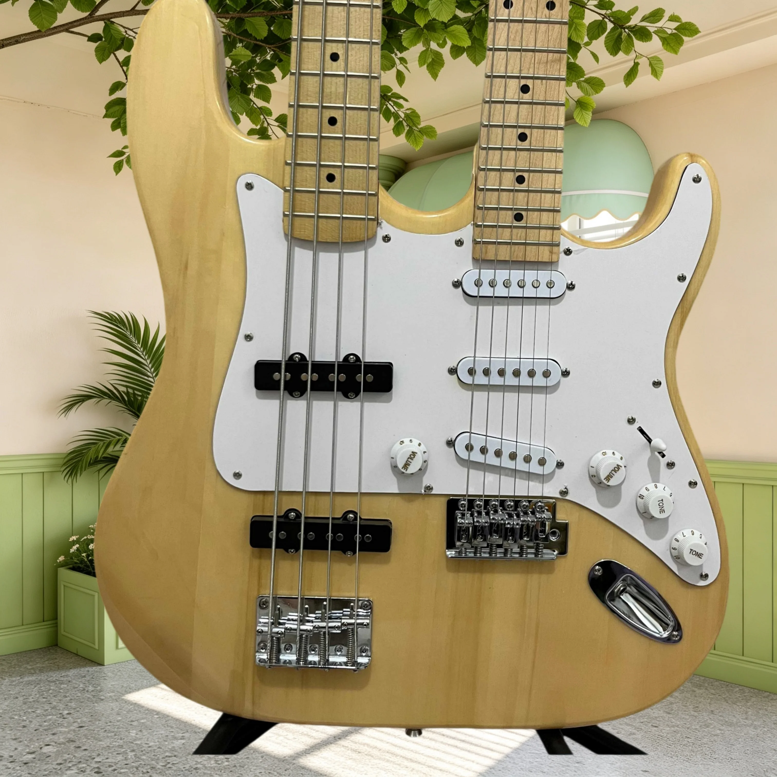Double Neck Instrument STW Electric Guitar PB Style 4 String Bass Basswood Body Maple Neck Fretboard Free Shipping New