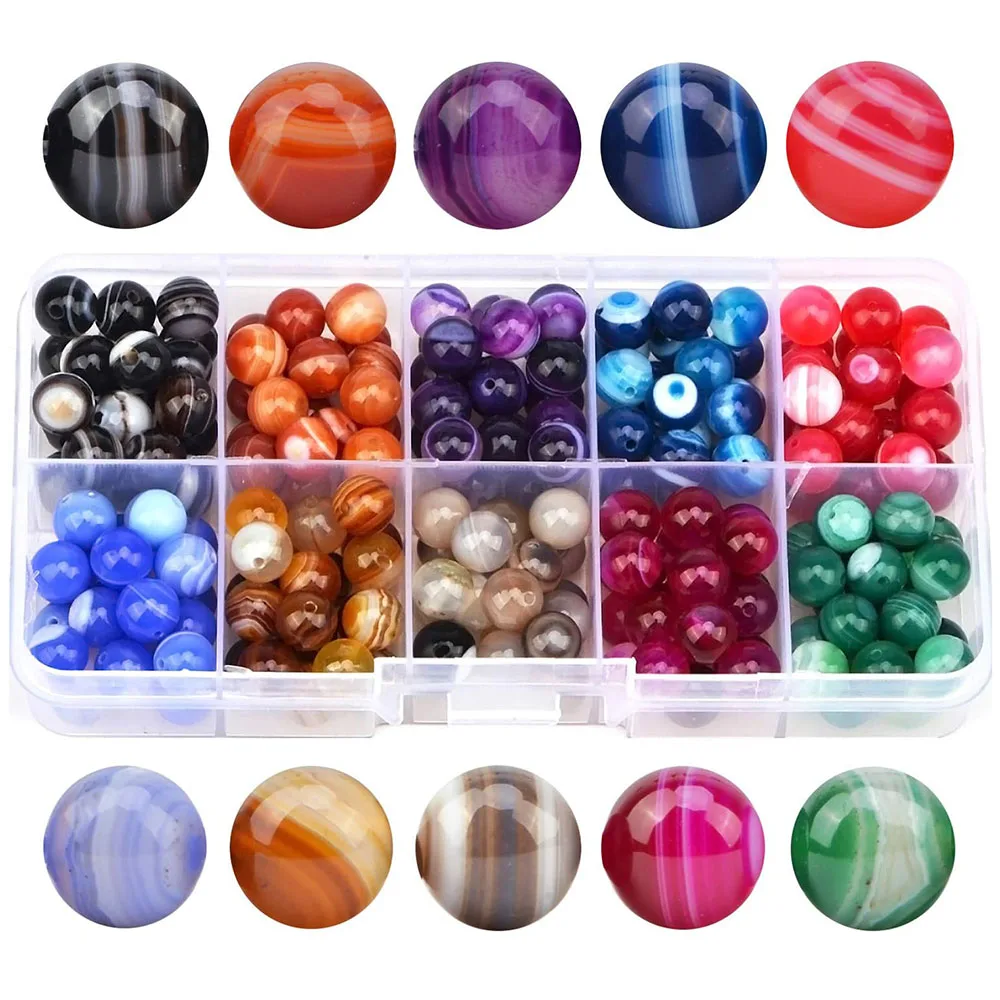 الحجر الطبيعي متعدد الألوان مخطط العقيق الخرز 4/6/8/10 مللي متر الجولة فضفاض الجزع حبة لصنع المجوهرات سوار ذاتي الصنع إكسسوارات #1