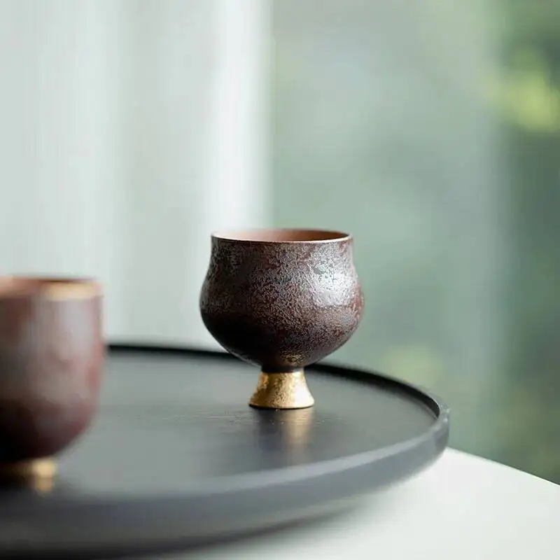 

Old Rock Clay Iron Rust Waist Teacup Vintage Tea Bowl Water Jug Tea-tasting Meditation Cup Chazhan Master Tea Cups