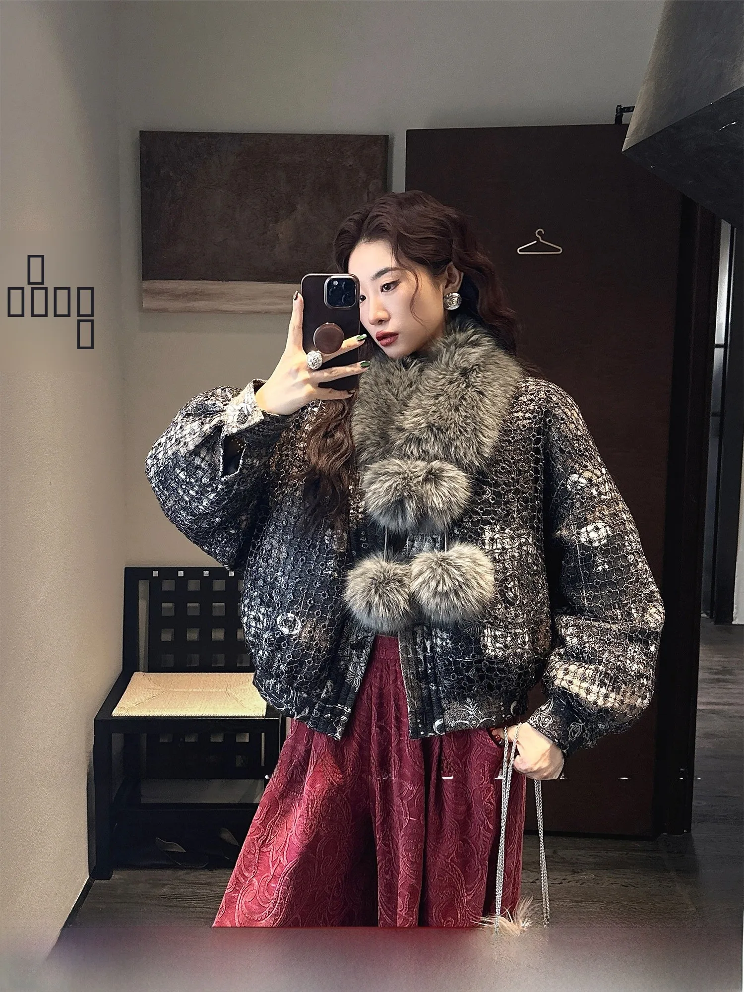 

Sanji Bla Flower New Chinese Sle Embroidered Goose down Jaet Winter Outerwear 90 White Goose Feather Warm Fce Coat