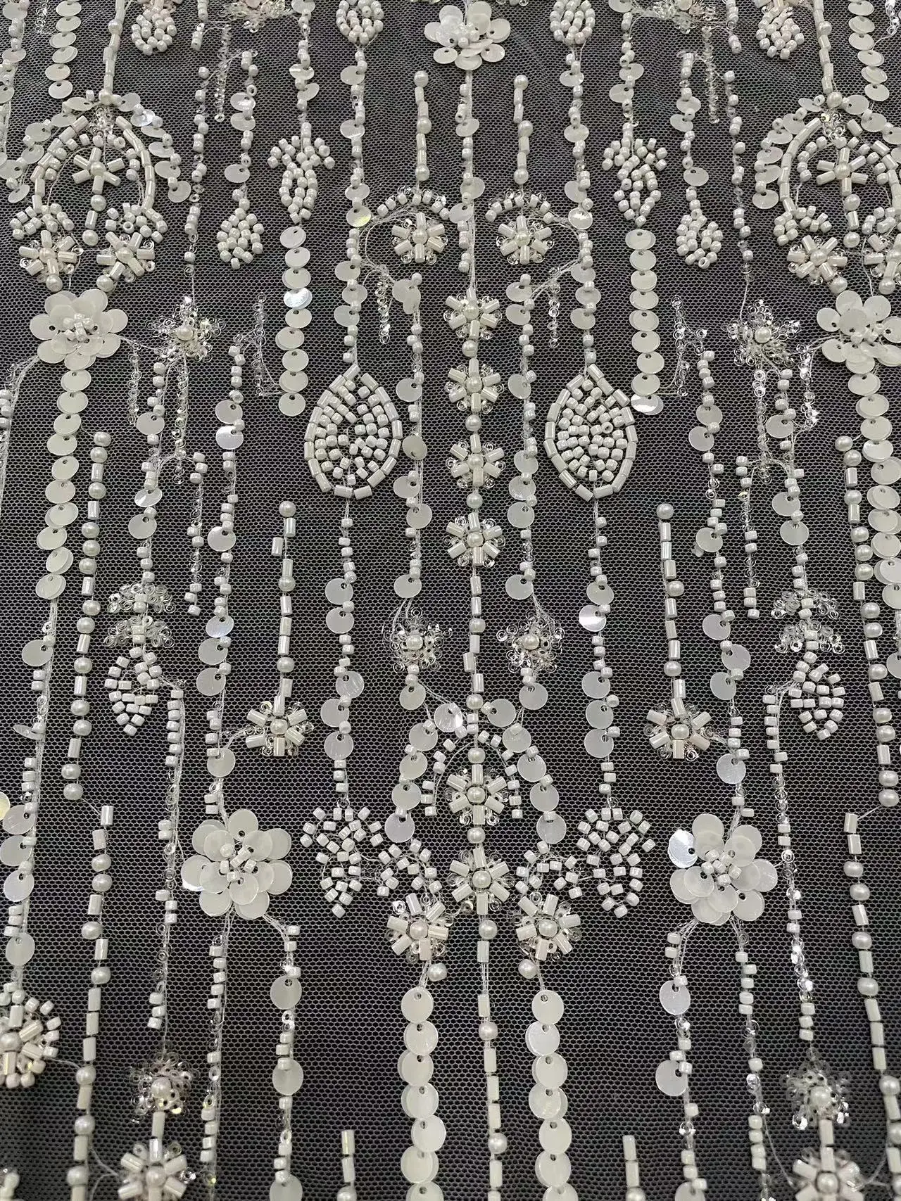 High Quality African Lace Fabric Light Silver French Net Sequins Fabric Beads Lace Tulle Nigerian Lace Fabric 5yards 2024