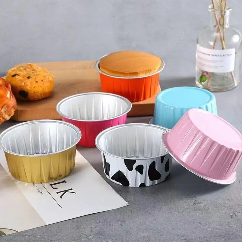 10pcs Mixed Color Tinfoil Cake Cups Tinfoil Aluminum Foil Bowl for Air Fryer Mini Pudding Cups Reusable Baking Pastry Moulds