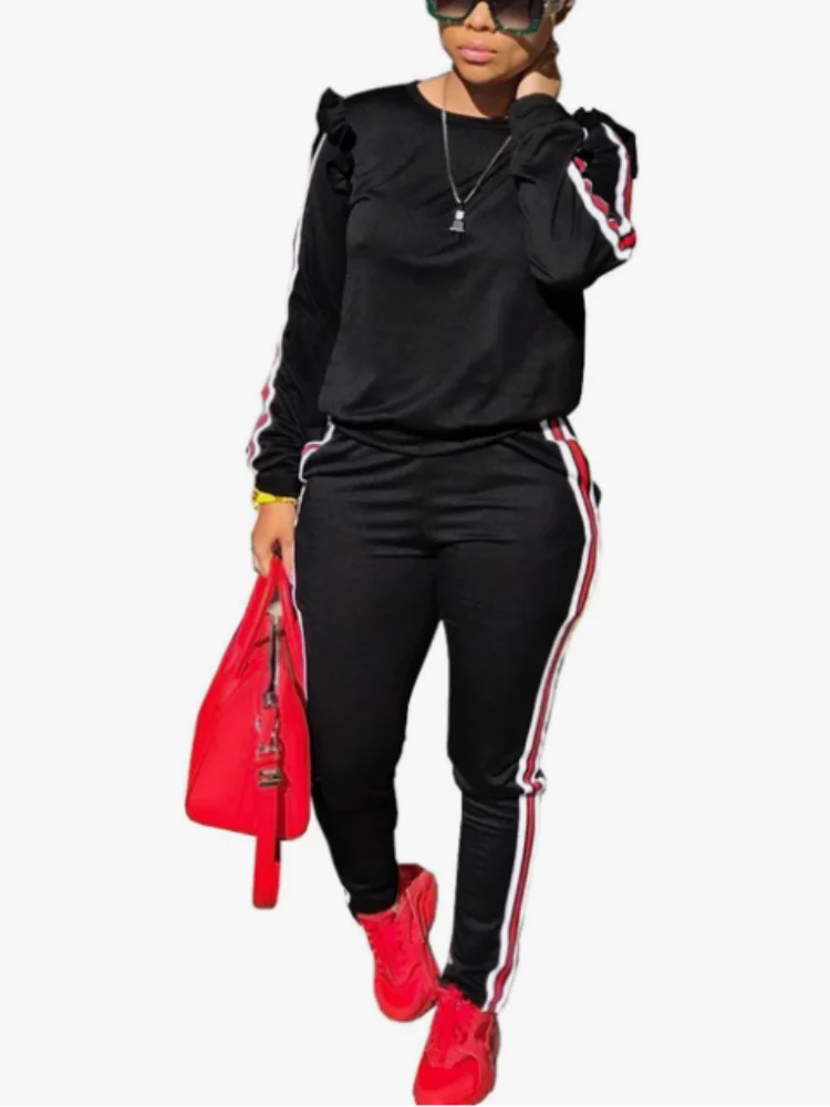 Women's 2 Piece Outfits Ruffle Long Sleeve and Pants Sweatsuits Casual Set