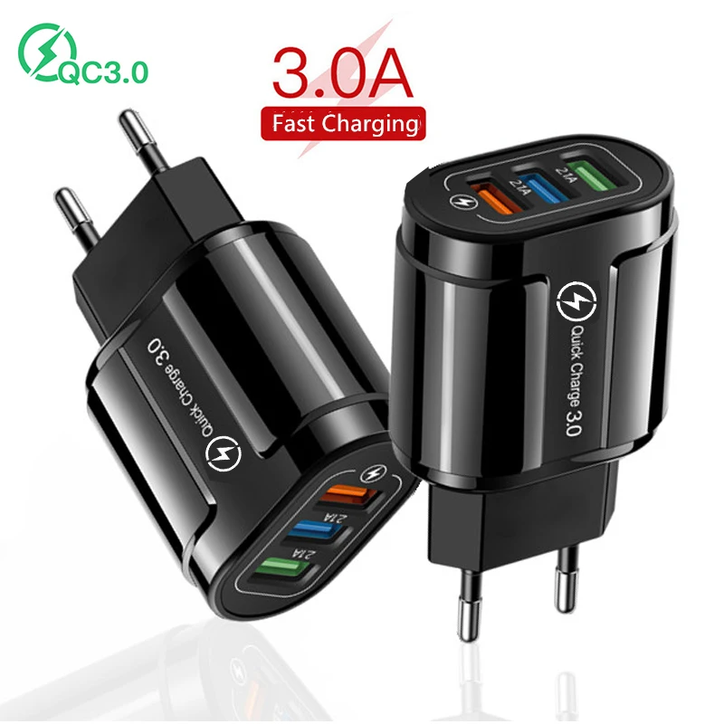 18W 3 Port USB Portable Fast Charger Quick Charge 3.0 Universal Plug Wall Adapter Fast Charging Charger For Phone Samsung Xiaomi