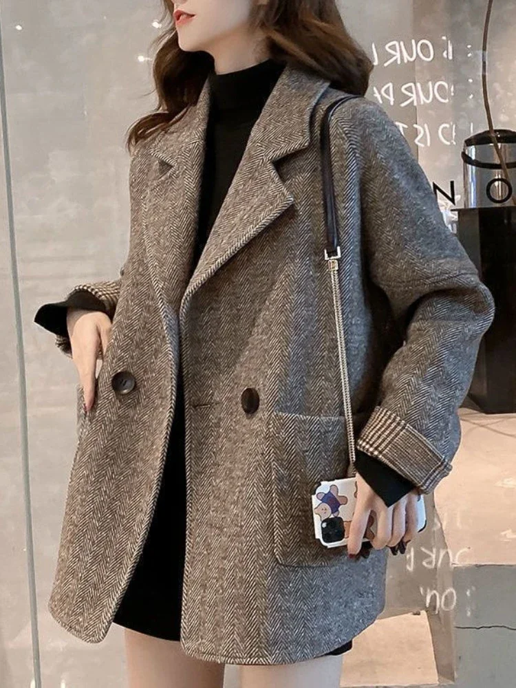 Elegant Women's Coat Long Sleeved Autumn Simplicity New Korean Version Blazer Buttons Loose Casual Jacket Woman Winter 2024