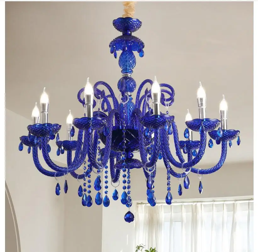 Modern Blue Color Crystal Chandelier Deco Pendant for Dining Room Lamp Household Light Clothing Store Bedroom Lighting Fixtures