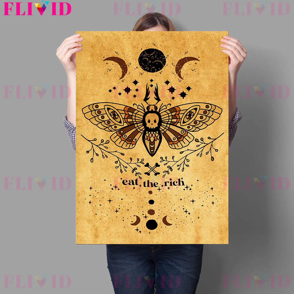 The Devil Tarot Card Print Black Snakes,Moths And Skeletons Witchcraft Element Art Poster Print Wicca Home Decoration Unframed