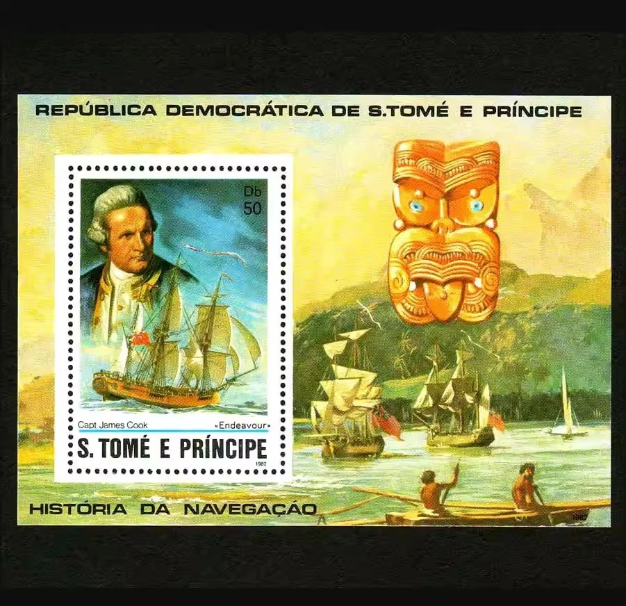 1 hoja nueva sellos postales de Sao Tome and Prince 1982 Voyager Capitán Cook's Voyager Endeavor sellos de hoja de recuerdo MNH