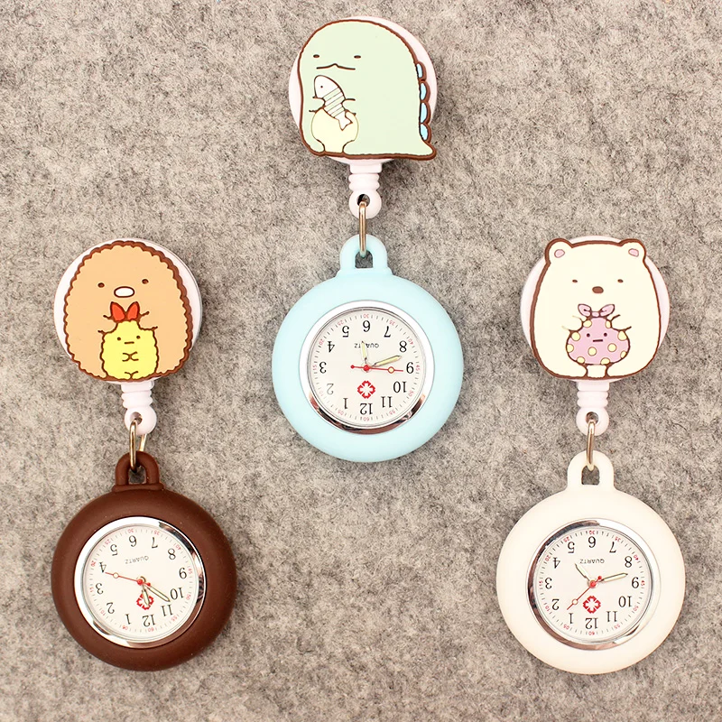 Cartoon Cute Little Animal Style orologio da tasca estensibile retrattile e con Clip per uomo e donna