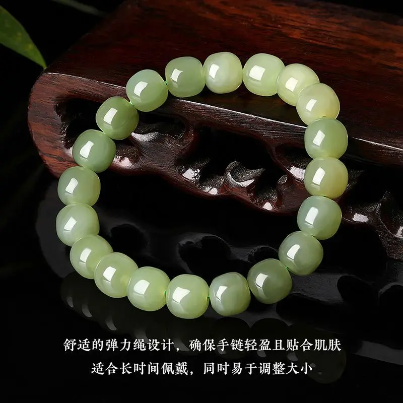 

Certified Chinese Jade Bracelet Men Women Natural Nephrite Jade Bracelets Genuine Chinese Hetian Jade Barrel Beads Bracelets