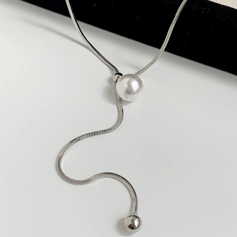 925 Sterling Silver Necklace Asymmetric Pearl Beads Pendant Elegant Choker for Women Girl Jewelry Gift Dropshipping Wholesale