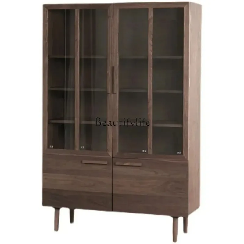 

Книжный шкаф из скандинавского черного ореха, полностью массив дерева со стеклянной дверью.