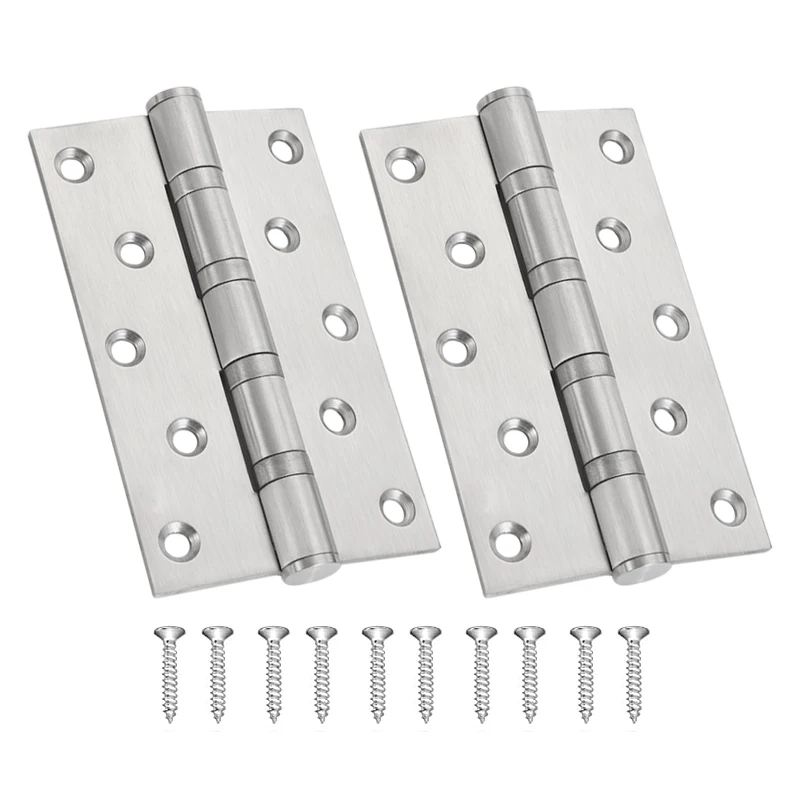 304 Stainless Steel Door Hinges with Ball Bearing, Non-Removable Pin, Heavy Duty for Exterior Interior Doors, 4 in, 5 in, 2PCs