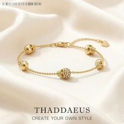 Bracelet 5 Skulls Gold Summer New Link Chain 925 Sterling Silver Jewelry Gift For Women