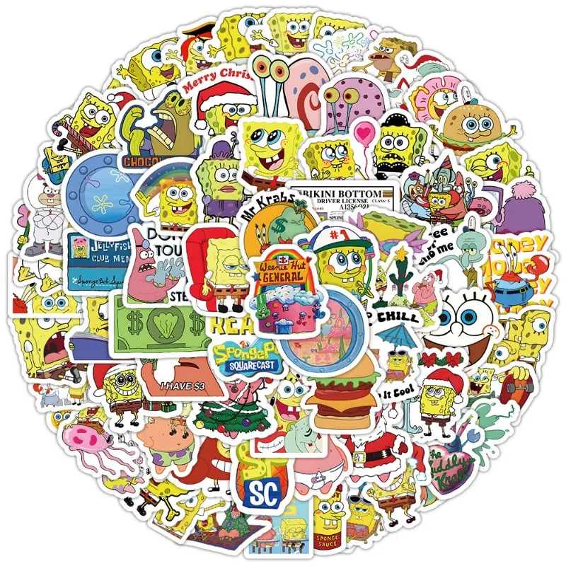 100PCS Cartoon Anime SpongeBob SquarePants Stickers Patrick Star Notebook Cup Guitar Suitcase Decoration Stickers Wholesale