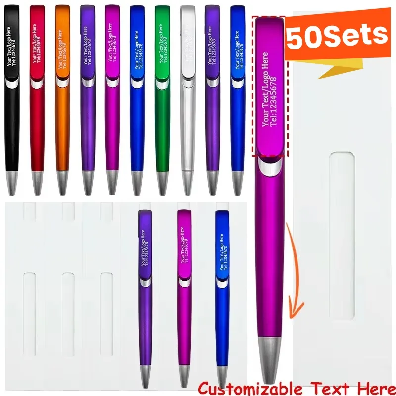 50SETS (50 PCS Customizable Retractable Ballpoint Pens with 50PCS Paper Pen Box ) for School Office Advertising Promotional Pens