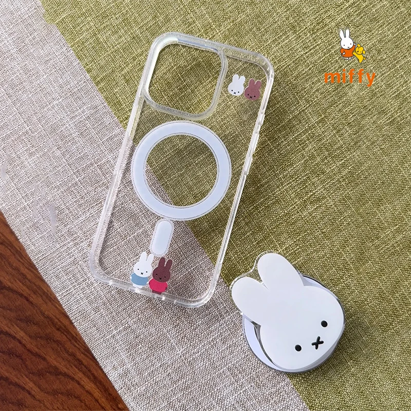 

Simplicity Miffy Phone Shell Suitable for Iphone 16 15 14 13 Cartoon White Magnetic Stand Transparent Anti Drop Phone Case Gifts