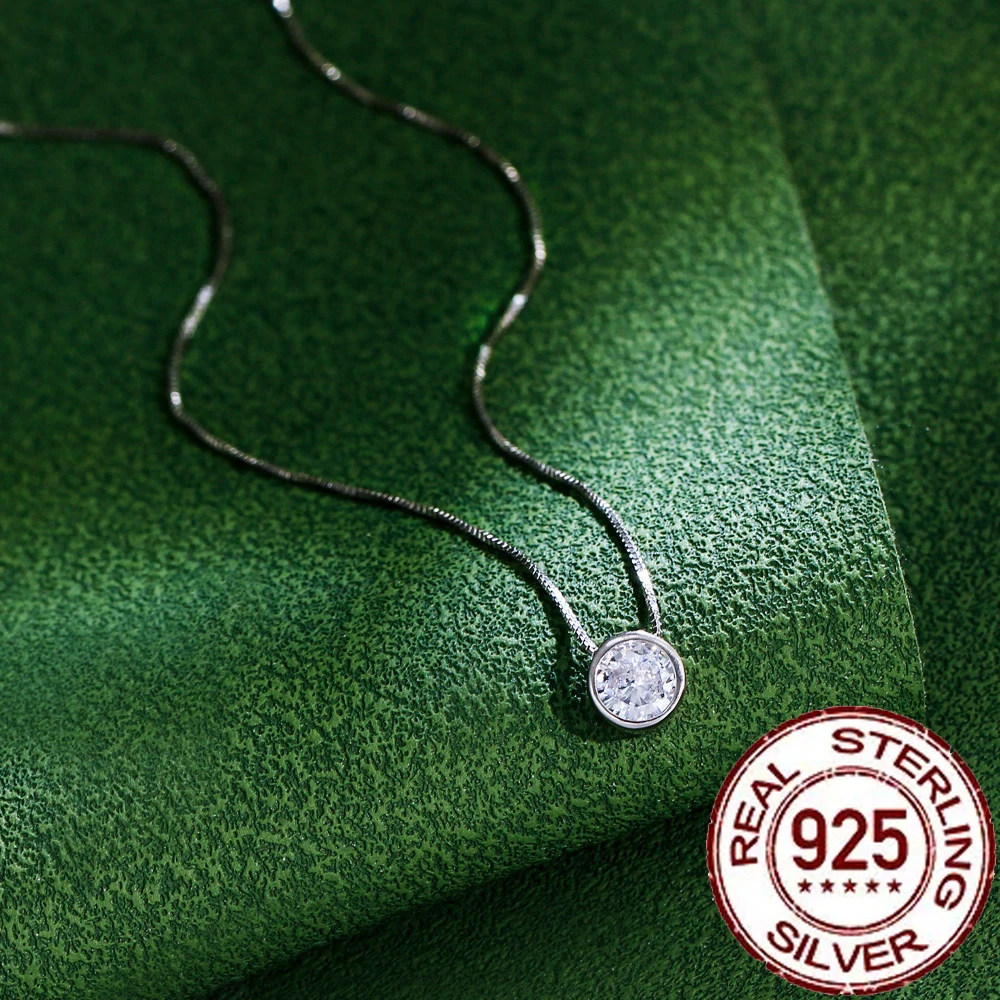 CWWZircons 925 Sterling Silver naszyjnik dla kobiet dziewczyna klasyczna okrągła cyrkonia sześcienna modny łańcuszek na szyję biżuteria prezenty SD001