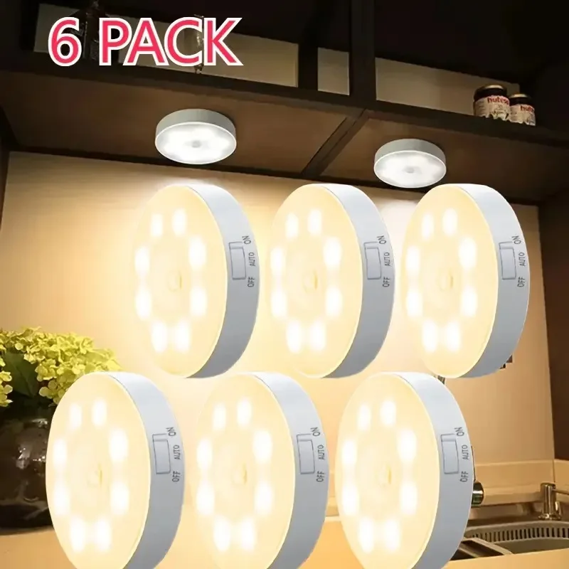 6/3pcs LED Night Light With PIR Motion Sensor Paste Magnetic Strips USB Charging For Closets Cabinets Stairs Bedrooms Kitchen