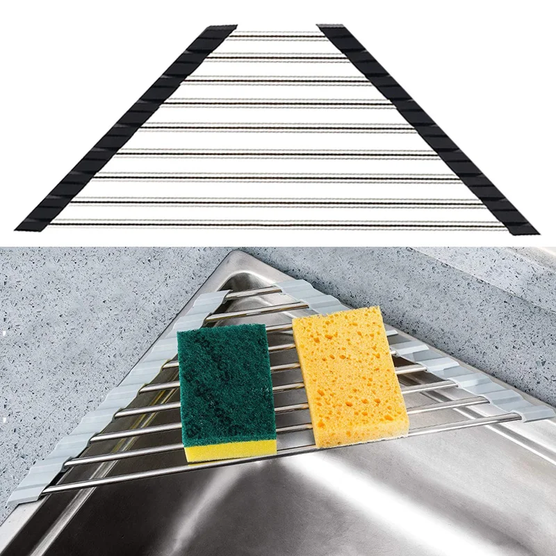 Estante de secado de platos triangular para fregadero, escurridor de platos de acero inoxidable plegable, escurridor de platos, organizador de