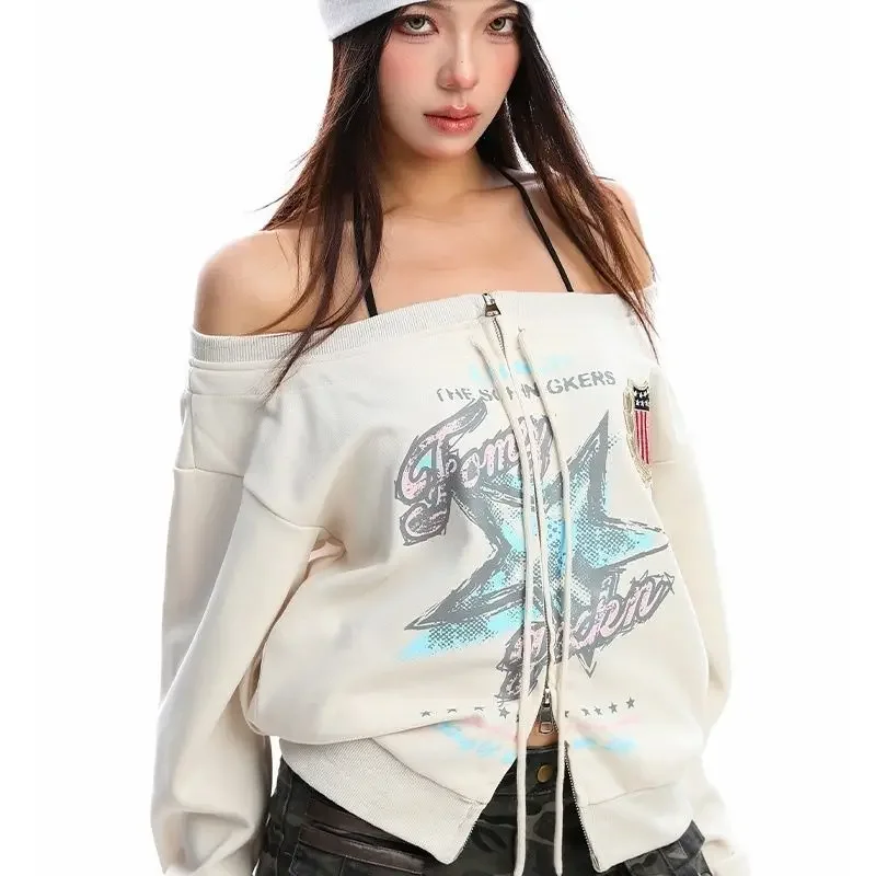 

Женские толстовки Spice Girl, американский кардиган на молнии с принтом в стиле ретро, толстовки с разрезом на плечах, осенний новый короткий топ