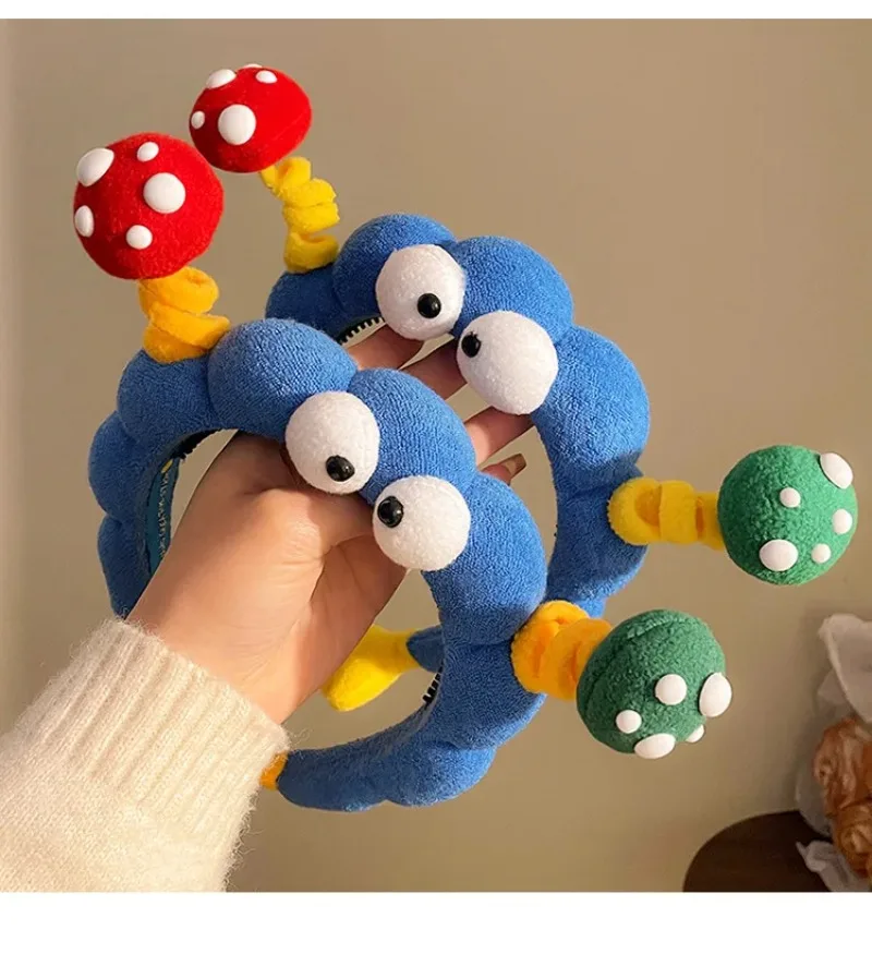 

Cartoon Plush Eye Headband for Women Girls Headdress Cute Fluffy Hairband for High Crown & Face Washing Funny Hair Accessories F