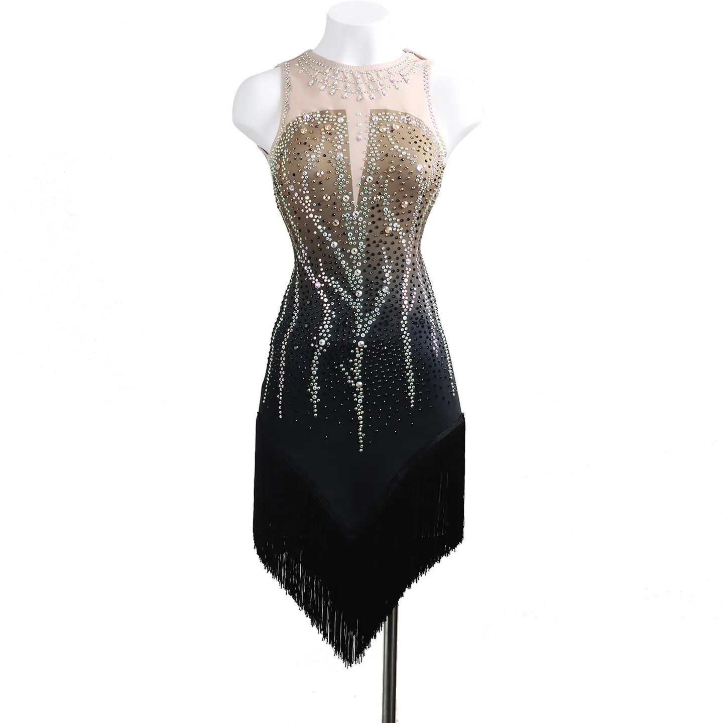 

Sexy Latin Dance Costumes Competition Dress Mesh Tassels Gradient Dress Performance Clothes Samba Tango Dance Clothing DQL12800