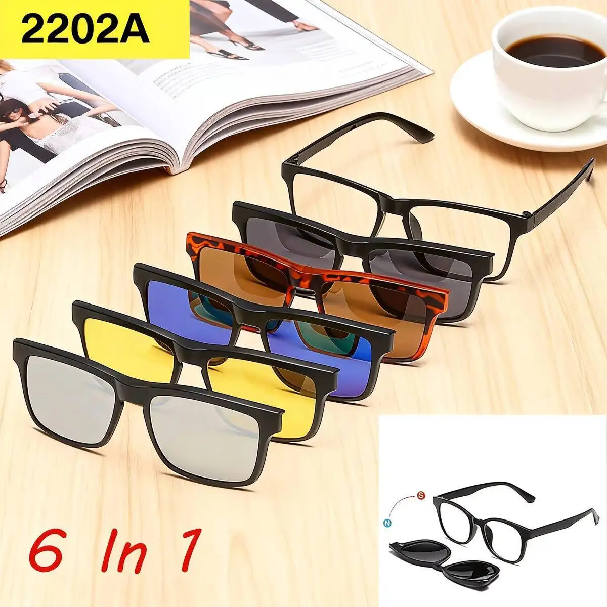2025 6-in-1 Magnetischer Saugrahmen TR-Linsenhalter Austauschbar für Männer und Frauen, Sonnenschutz-Polarisationsset, Sonnenbrille