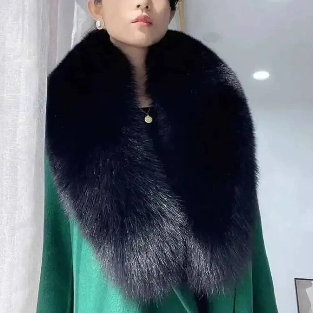 Women Natural Real Fox Fur Collar Neck Keep Warm Scarf Winter Fashion Luxury Super Large Raccoon Fur Shawl Coat Female Scarves